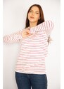 Şans Women's Plus Size Red Wrap Front Striped Blouse