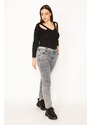 Şans Women's Plus Size Gray Tie-dye Nope Patterned 5 Pocket Lycra Jeans