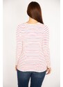 Şans Women's Plus Size Red Wrap Front Striped Blouse