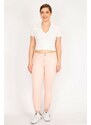 Şans Women's Pink Large Size Jeans with Lace Detail