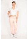 Şans Women's Pink Large Size Jeans with Lace Detail