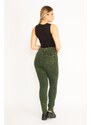 Şans Women's Plus Size Green Washed Effect Leggings With Front Pockets and Ornamental Pants