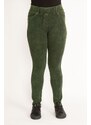 Şans Women's Plus Size Green Washed Effect Leggings With Front Pockets and Ornamental Pants