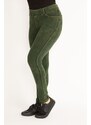 Şans Women's Plus Size Green Washed Effect Leggings With Front Pockets and Ornamental Pants