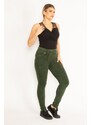 Şans Women's Plus Size Green Washed Effect Leggings With Front Pockets and Ornamental Pants