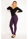 Şans Women's Plus Size Plum Leggings With Ornamental Front Pockets And Back Pockets