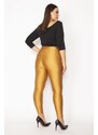 Şans Women's Plus Size Gold High Waist Spandex Concentrator Shiny Disco Leggings