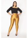 Şans Women's Plus Size Gold High Waist Spandex Concentrator Shiny Disco Leggings