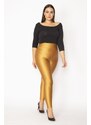 Şans Women's Plus Size Gold High Waist Spandex Concentrator Shiny Disco Leggings