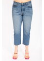 Şans Women's Blue Plus Size Wash Effect Leg Dirty Stitched Ankle-Length 5 Pocket Jeans