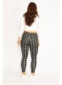 Şans Women's Plus Size Black Checkered Prints Grass Stitched Leggings