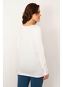 Şans Women's Plus Size White Cotton Fabric Crewneck Blouse