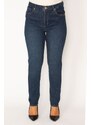 Şans Women's Large Size Navy Blue Lycra 5 Pocket Jeans Trousers