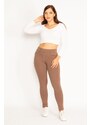 Şans Women's Plus Size Mink Leggings With Front Trim And Back Pockets