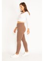 Şans Women's Plus Size Mink Leggings With Front Trim And Back Pockets