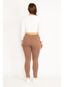 Şans Women's Plus Size Mink Leggings With Front Trim And Back Pockets