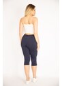 Şans Women's Plus Size Navy Blue Lycra Jersey Leggings With Side Stripes Trousers