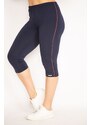 Şans Women's Plus Size Navy Blue Lycra Jersey Leggings With Side Stripes Trousers