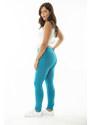 Şans Women's Plus Size Turquoise Leggings With Front Trim And Back Pockets