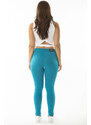 Şans Women's Plus Size Turquoise Leggings With Front Trim And Back Pockets