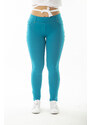 Şans Women's Plus Size Turquoise Leggings With Front Trim And Back Pockets