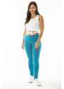 Şans Women's Plus Size Turquoise Leggings With Front Trim And Back Pockets