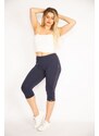 Şans Women's Plus Size Navy Blue Lycra Jersey Leggings With Side Stripes Trousers