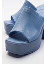 LuviShoes ANER Women's Blue Heeled Slippers