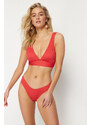 Trendyol Red Textured Regular Bikini Bottom