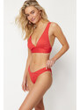 Trendyol Red Textured Regular Bikini Bottom