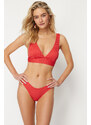 Trendyol Red Textured Regular Bikini Bottom