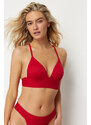Trendyol Red Triangle Push Up Textured Bikini Top