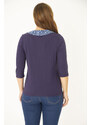Şans Women's Plus Size Navy Blue Cotton Fabric Collar Detailed Blouse