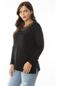 Şans Women's Plus Size Black Blouse with Lace Detail and Long Sleeves