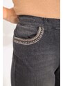 Şans Women's Plus Size Anthracite Lycra 5 Pockets Jeans With Pocket Detail