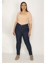 Şans Women's Plus Size Navy Blue 5-Pocket Skinny Jeans Pants