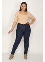 Şans Women's Plus Size Navy Blue 5-Pocket Skinny Jeans Pants