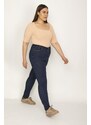 Şans Women's Plus Size Navy Blue 5-Pocket Skinny Jeans Pants