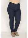 Şans Women's Plus Size Navy Blue 5-Pocket Skinny Jeans Pants