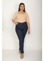 Şans Women's Plus Size Navy Blue 5-Pocket Skinny Jeans Pants