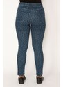 Şans Women's Plus Size Navy Blue Camouflage Patterned Lycra 5-Pocket Jeans Trousers