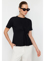 Trendyol Black Front Pleat Detailed Regular/Normal Fit Crew Neck Knitted Blouse