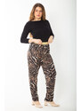 Şans Women's Plus Size Leo Waist Metallic Elastic Leopard Patterned Jersey Trousers