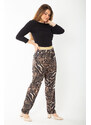 Şans Women's Plus Size Leo Waist Metallic Elastic Leopard Patterned Jersey Trousers