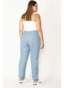 Şans Women's Blue Fabric Trousers with an elastic waist, side pockets and double legs.