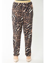 Şans Women's Plus Size Leo Waist Metallic Elastic Leopard Patterned Jersey Trousers