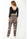 Şans Women's Plus Size Leo Waist Metallic Elastic Leopard Patterned Jersey Trousers