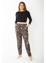 Şans Women's Plus Size Leo Waist Metallic Elastic Leopard Patterned Jersey Trousers