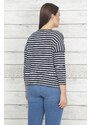Şans Women's Plus Size Navy Blue Striped Detailed Blouse