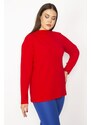 Şans Women's Plus Size Red Standing Collar Blouse